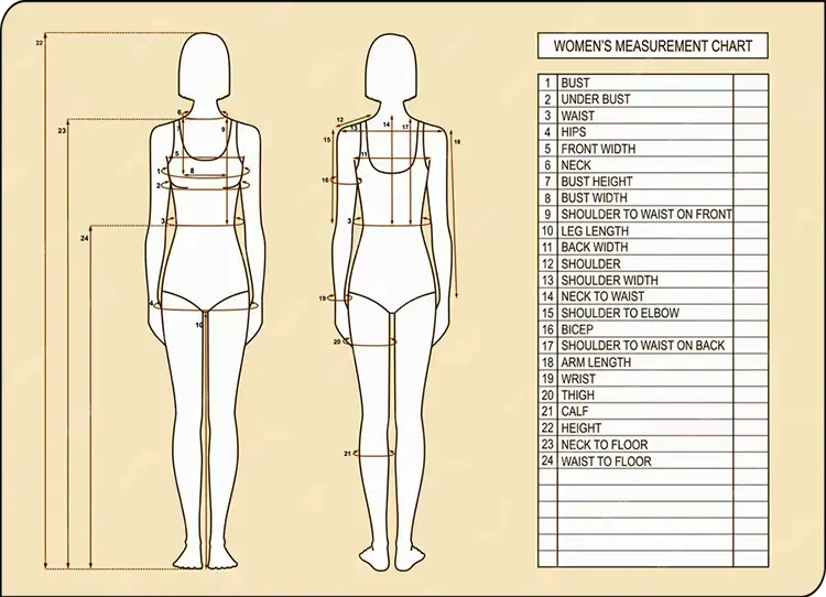 راهنمای سایز لباس زنانه